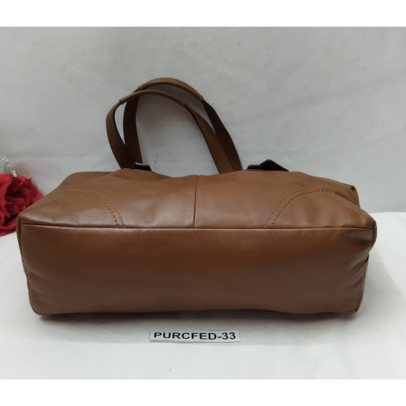 Coach Brown Soft Leather Double Handles Zipper Closure Satchel Shoulder Bag - Picture 7 of 16